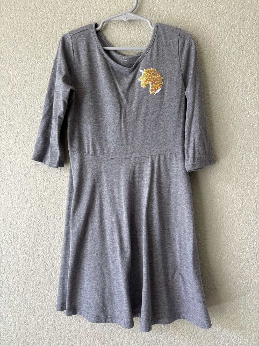 Old Navy Gray Knit Dress with Gold Sequin Unicorn Accent